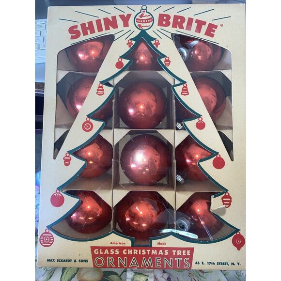 Vintage Shiny Brite Ornaments Red With Original Box - Picture 4 of 9